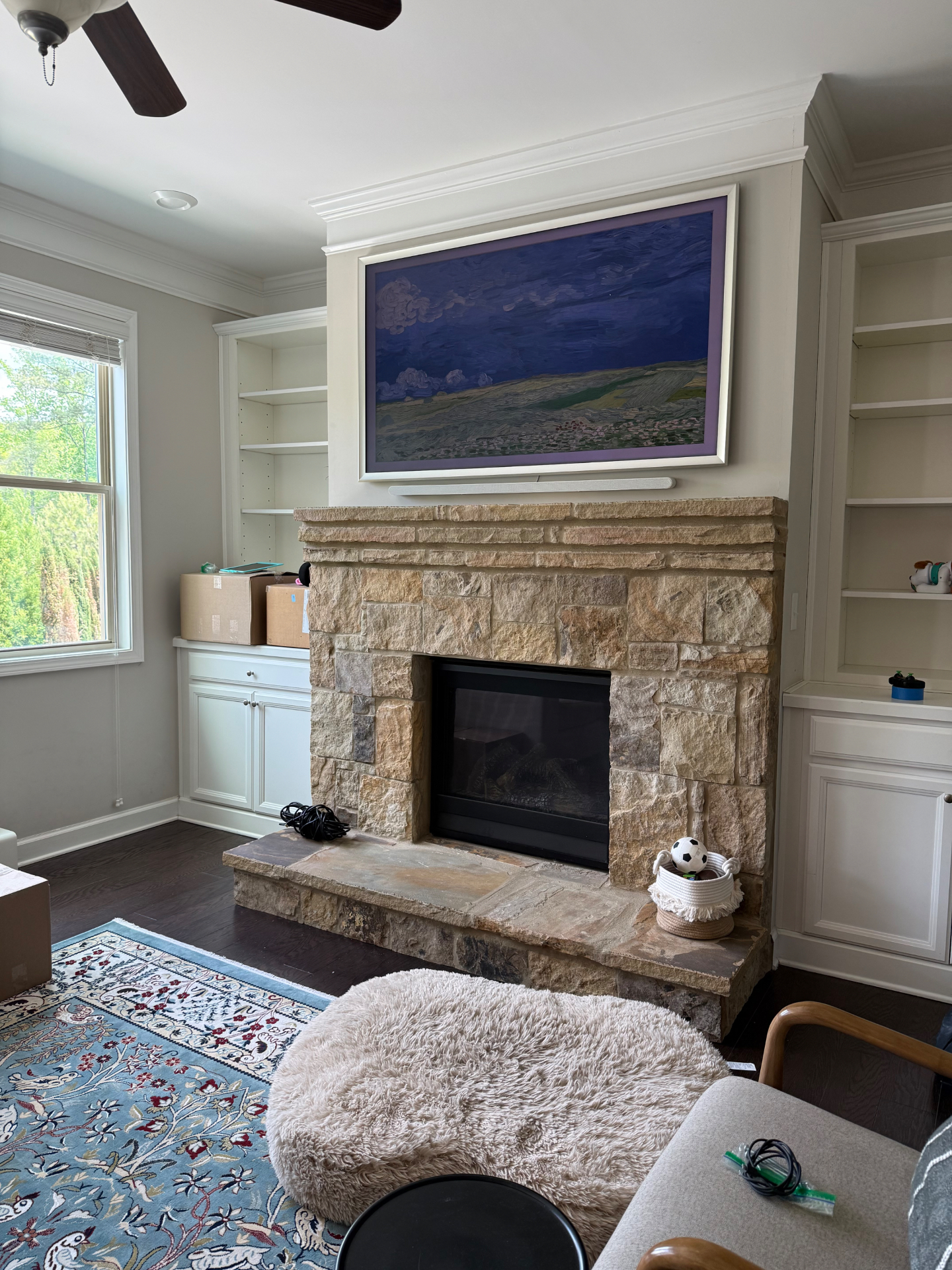 65-inch Frame TV TV installation on Stone Fireplace in Canton, GA