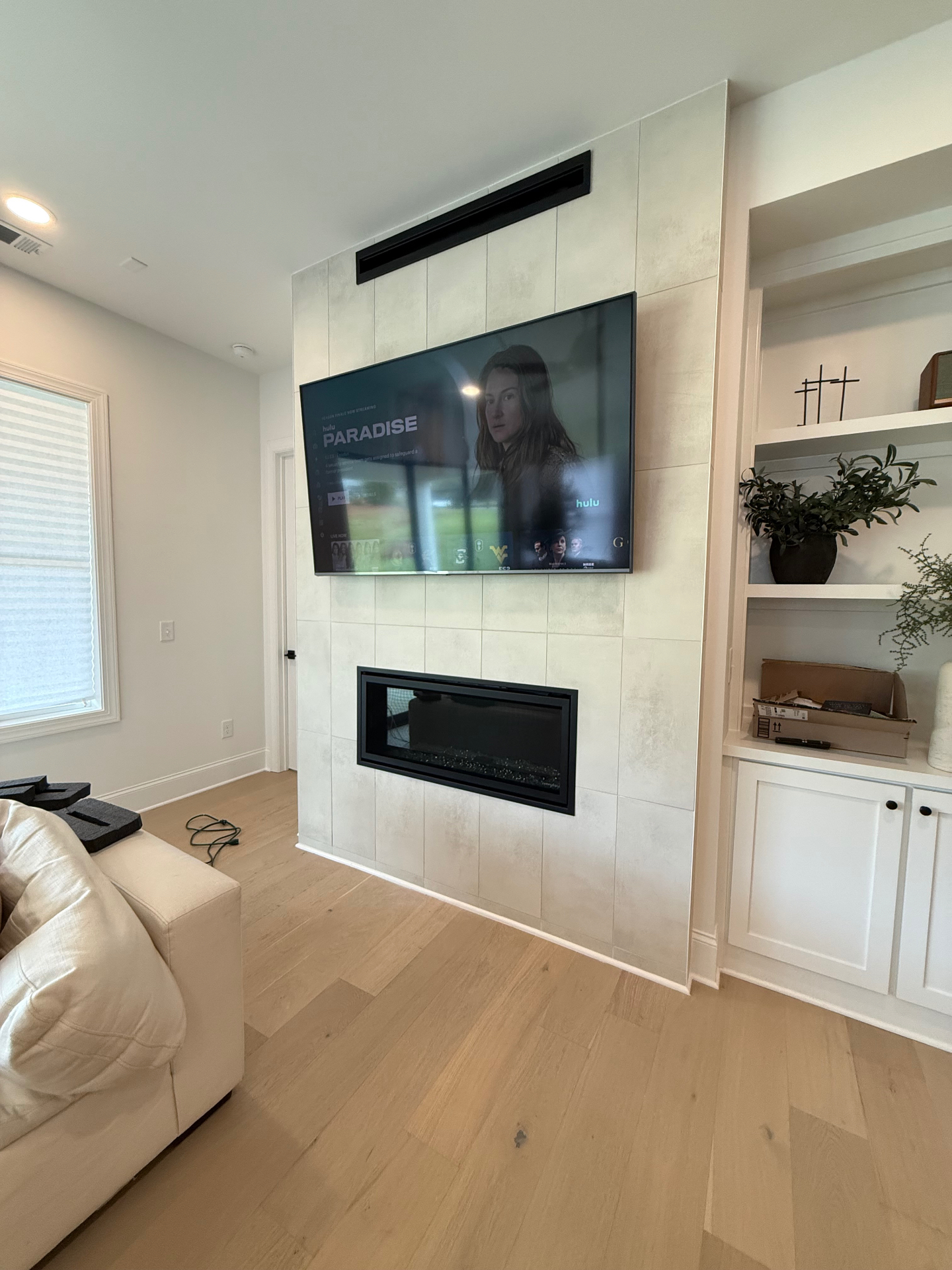 70-inch Fixed TV installation on Tile Fireplace in Woodstock, GA